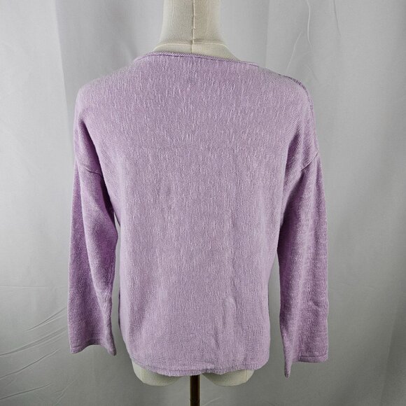 Eileen Fisher Lilac Purple Malow Sweater Size PM Organic Linen Cotton Boxy - Picture 3 of 9